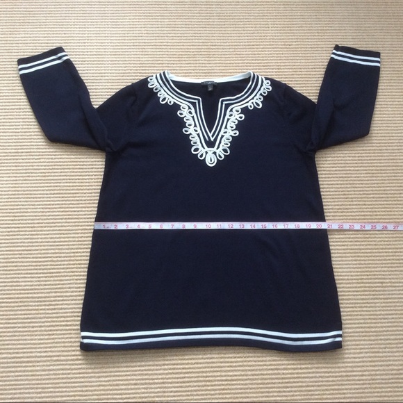 Talbots Navy Blue Sweater with White Trim - LP - Picture 6 of 12